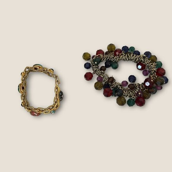 Set of 2 vintage beaded bracelets gold tone - Picture 1 of 6